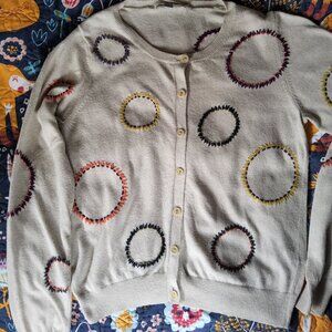 Boden Soft Tan Rainbow Embroidered Circle Button Up Cardigan Women's Size 8